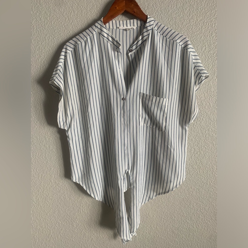 Olivaceous Button Down Tie Blouse